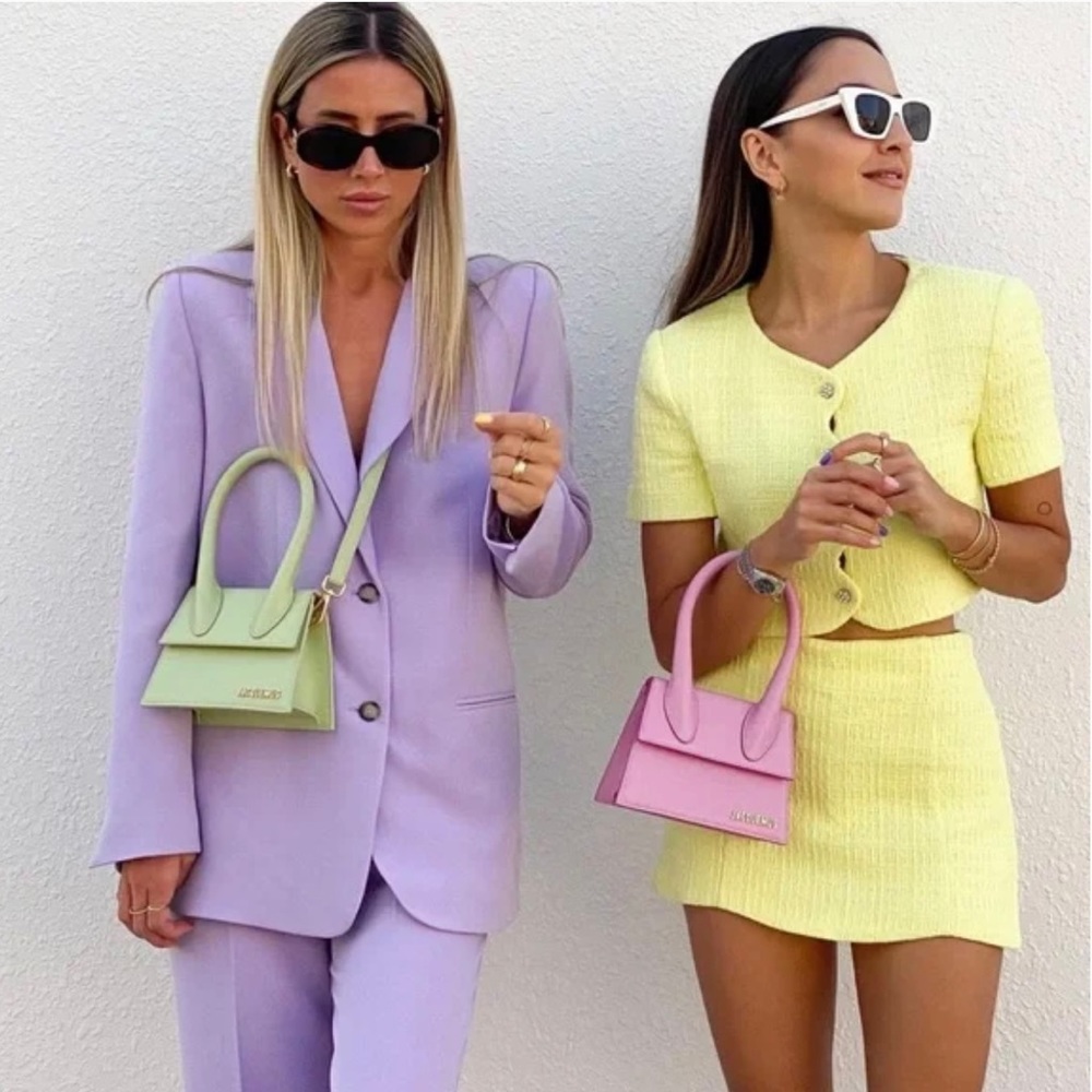 Zara yellow crop blazer & skirt sets